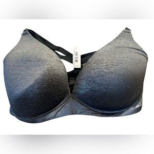 Adore Me Bra NWTS 36DDD Gray &‎ Black Padded New Plunge & Racer Back